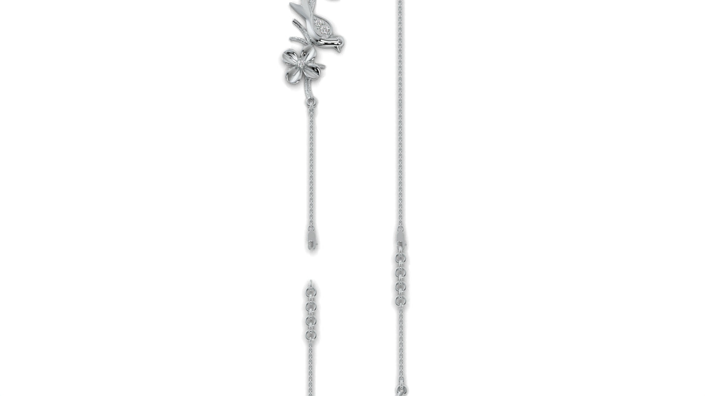 0.19 CTW Diamond Bird and Flower Bracelet in 14K White Gold