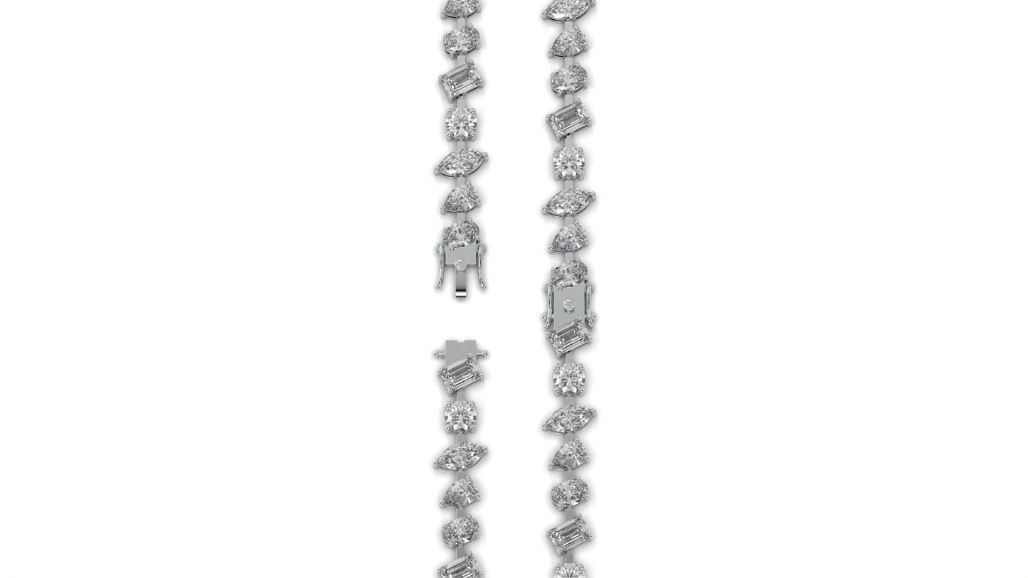 12.50 CTW Mixed Shape Diamond Bracelet in 14K White Gold – Round, Emerald, Oval, Pear & Marquise Cut
