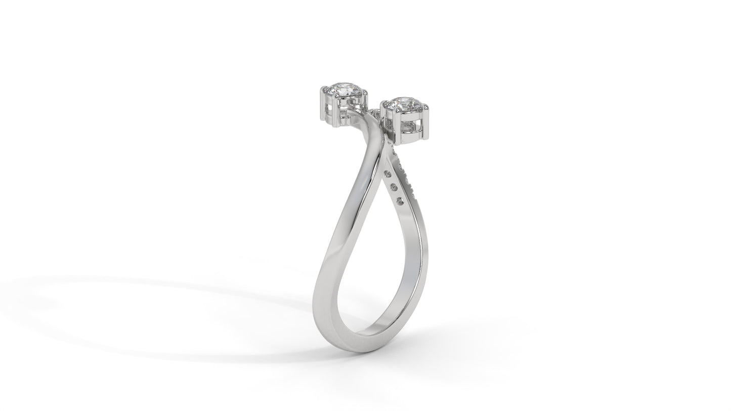 0.34 CTW Toi et Moi Diamond Ring in 14K White Gold with Round Cut Diamonds