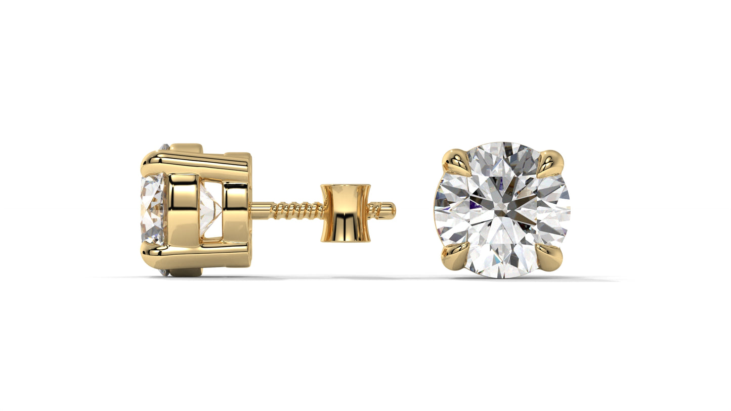 6 CTW Round Diamond Stud Earrings In 14K Yellow Gold – Brilliant-Cut Solitaire, Four-Prong Setting