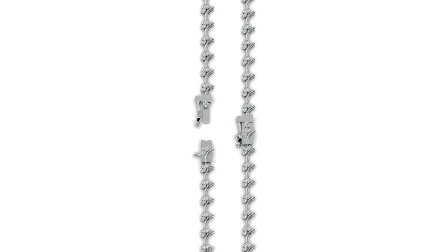 0.72 CTW Round Diamond Bracelet in 14K White Gold – Floral Cluster Design