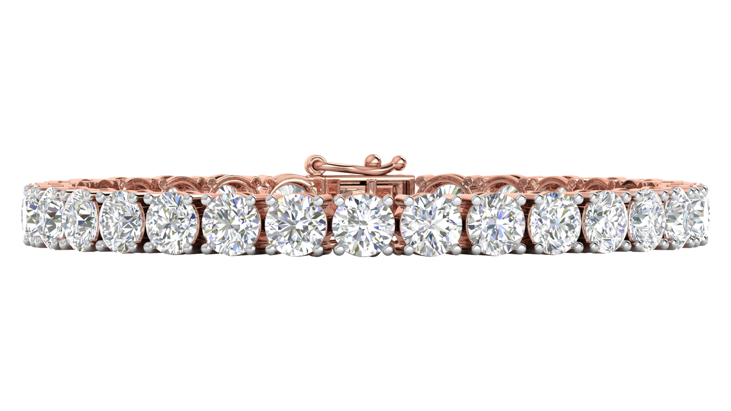 21.00 Ctw Round Brilliant Diamond Tennis Bracelet In 14K Rose Gold