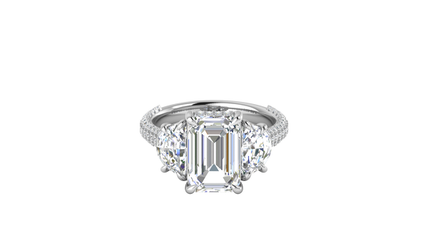 4 Carat Emerald Cut Engagement Ring With Half-Moon Side Stones In 14K White Gold