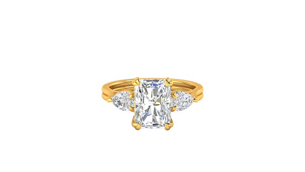 3 Carat Radiant Cut Engagement Ring With Pear Shaped Side Stones In 14K Yellow Gold