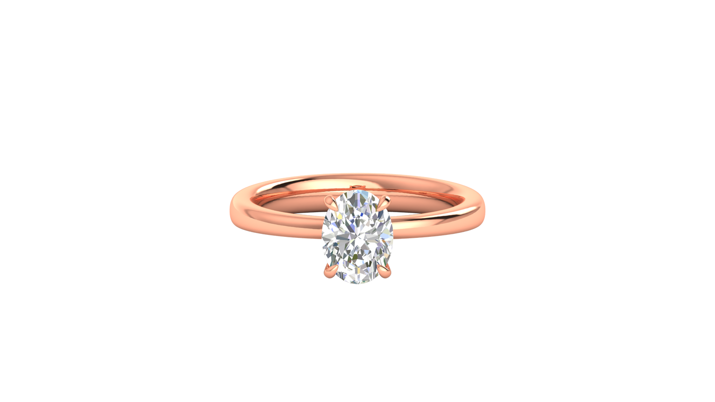 1.00 Ctw Oval Cut Solitaire Engagement Ring Set In 14K Rose Gold
