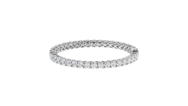 17.32 Ctw Round Cut Diamond Bangle | Lattice Diamond Bangle Set In Luxury 14K White Gold