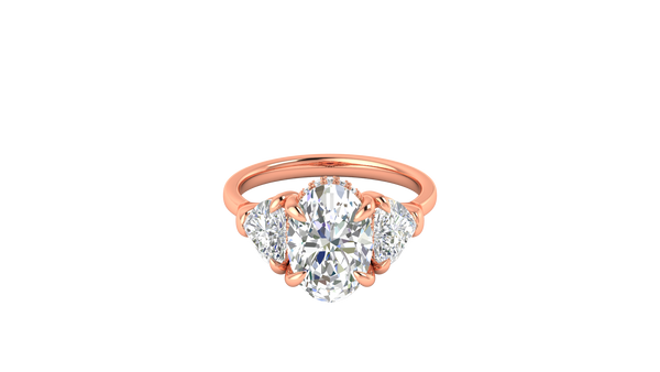 3 Carat Oval Cut Engagement Ring With Heart Shape Side Stones In 14K Rose Gold