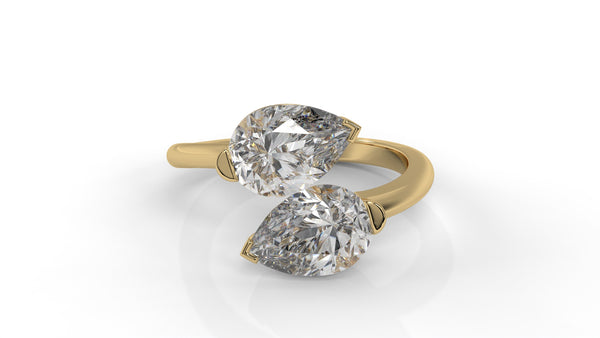 5.00 CTW Toi et Moi Diamond Ring in 14K Yellow Gold with Pear-Shape Diamonds