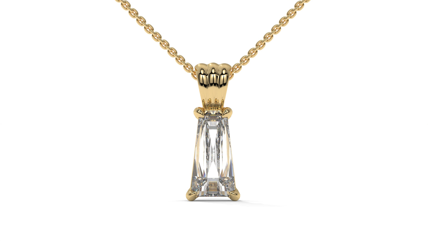 2.00 CTW Tapered Baguette Diamond Solitaire Pendant in 14K Yellow Gold – Secure Claw-Prong Setting