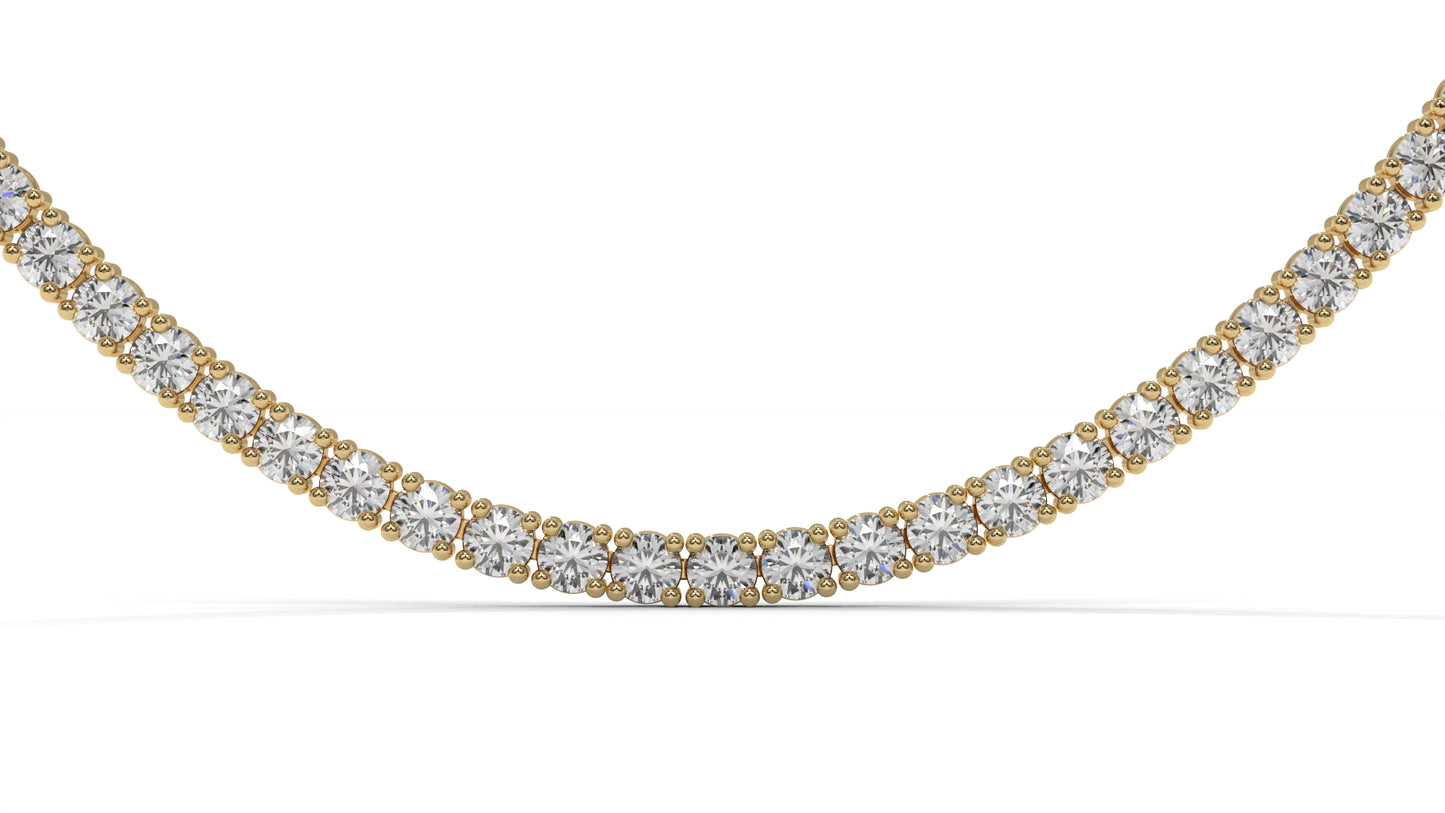 7.50 CTW Diamond Tennis Necklace in 14K Yellow Gold – Classic Round Cut Single Row In 17 Inch