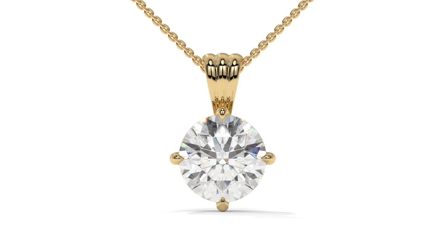 3.00 CTW Round Diamond Four-Prong Solitaire Pendant in 14K Yellow Gold – Secure Claw-Prong Setting