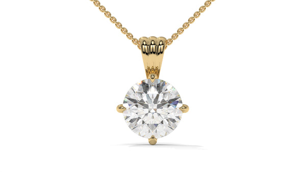 3.00 CTW Round Diamond Four-Prong Solitaire Pendant in 14K Yellow Gold – Secure Claw-Prong Setting