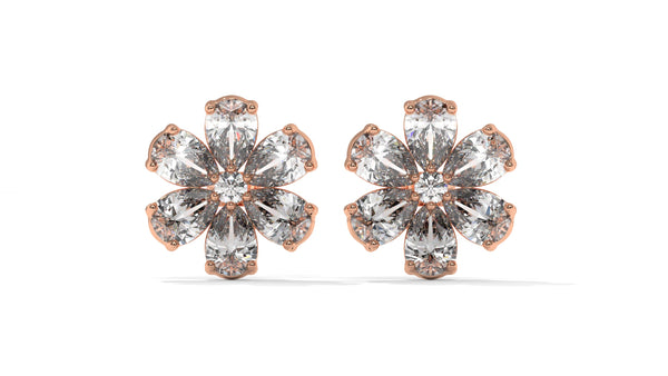 8.14 CTW Diamond Flower Stud Earrings in 14K Rose Gold - Pear-Shaped Cluster Design