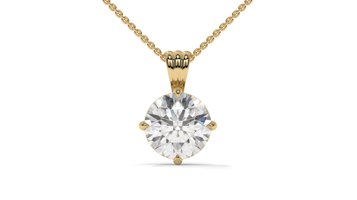 2.50 CTW Round Diamond Four-Prong Solitaire Pendant in 14K Yellow Gold – Secure Claw-Prong Setting