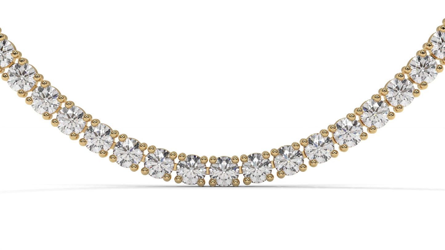 15 CTW Diamond Tennis Necklace in 14K Yellow Gold – Classic Round Cut Single Row In 17 Inch