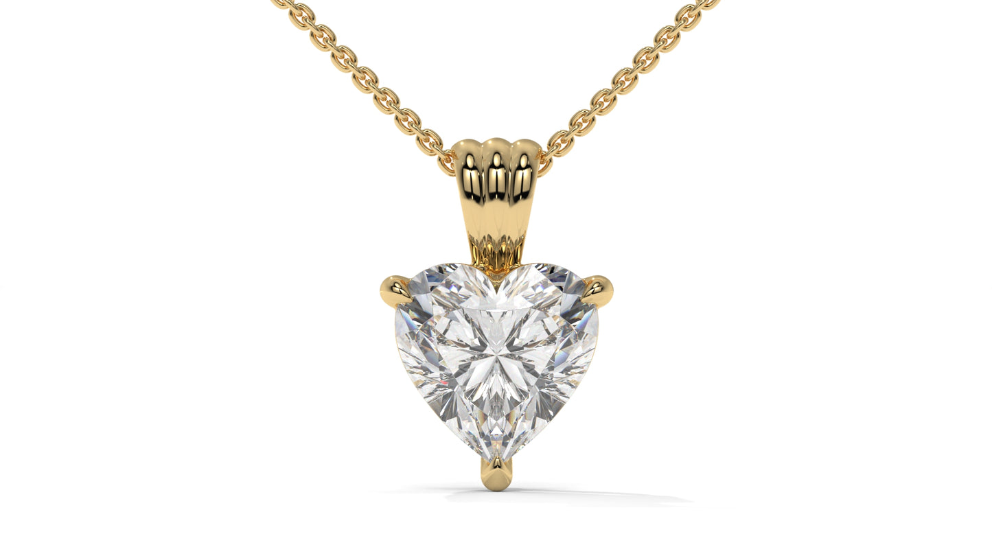 2.00 CTW Heart-Shaped Diamond Solitaire Pendant in 14K Yellow Gold – Secure Claw-Prong Setting