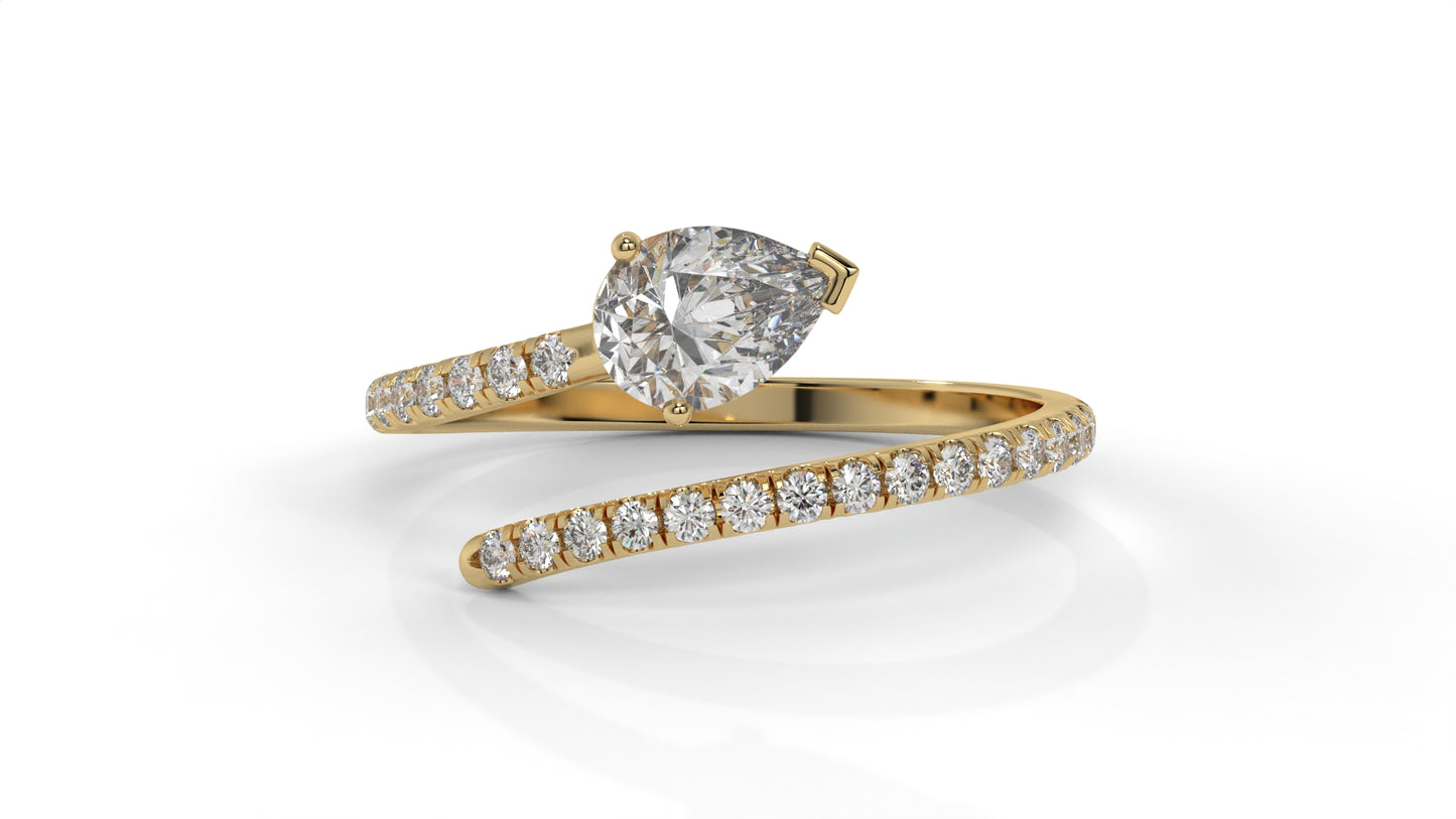 1.03 CTW Pear Diamond Wrap Ring in 14K Yellow Gold with Pavé Band