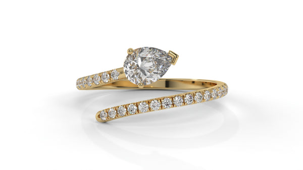 1.03 CTW Pear Diamond Wrap Ring in 14K Yellow Gold with Pavé Band
