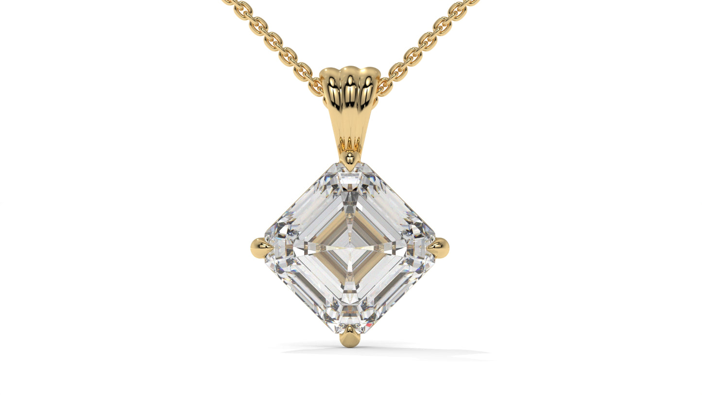 3.00 CTW Asscher-Cut Diamond Solitaire Pendant in 14K Yellow Gold – Secure Claw-Prong Setting