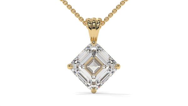 3.00 CTW Asscher-Cut Diamond Solitaire Pendant in 14K Yellow Gold – Secure Claw-Prong Setting