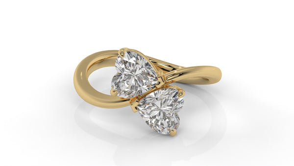 2.00 CTW Toi et Moi Diamond Ring in 14K Yellow Gold with Heart Shape Diamonds
