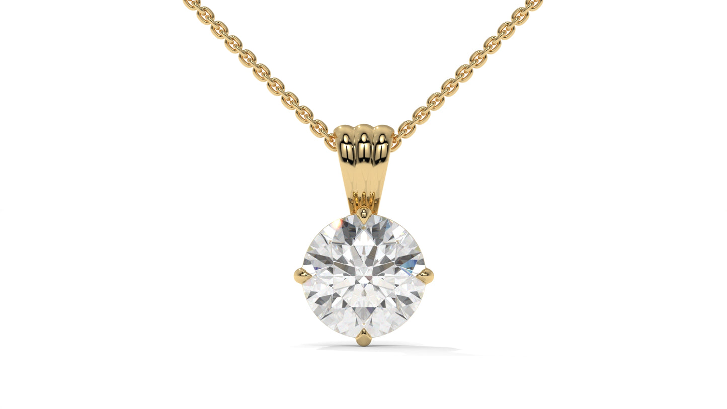 1.00 CTW Round Diamond Four-Prong Solitaire Pendant in 14K Yellow Gold – Secure Claw-Prong Setting