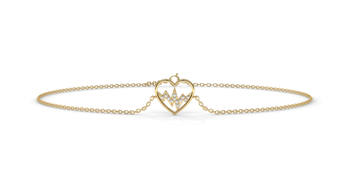 0.11 CTW Diamond Heartbeat Bracelet in 14K Yellow Gold – Heart Outline Design