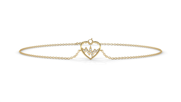 0.11 CTW Diamond Heartbeat Bracelet in 14K Yellow Gold – Heart Outline Design
