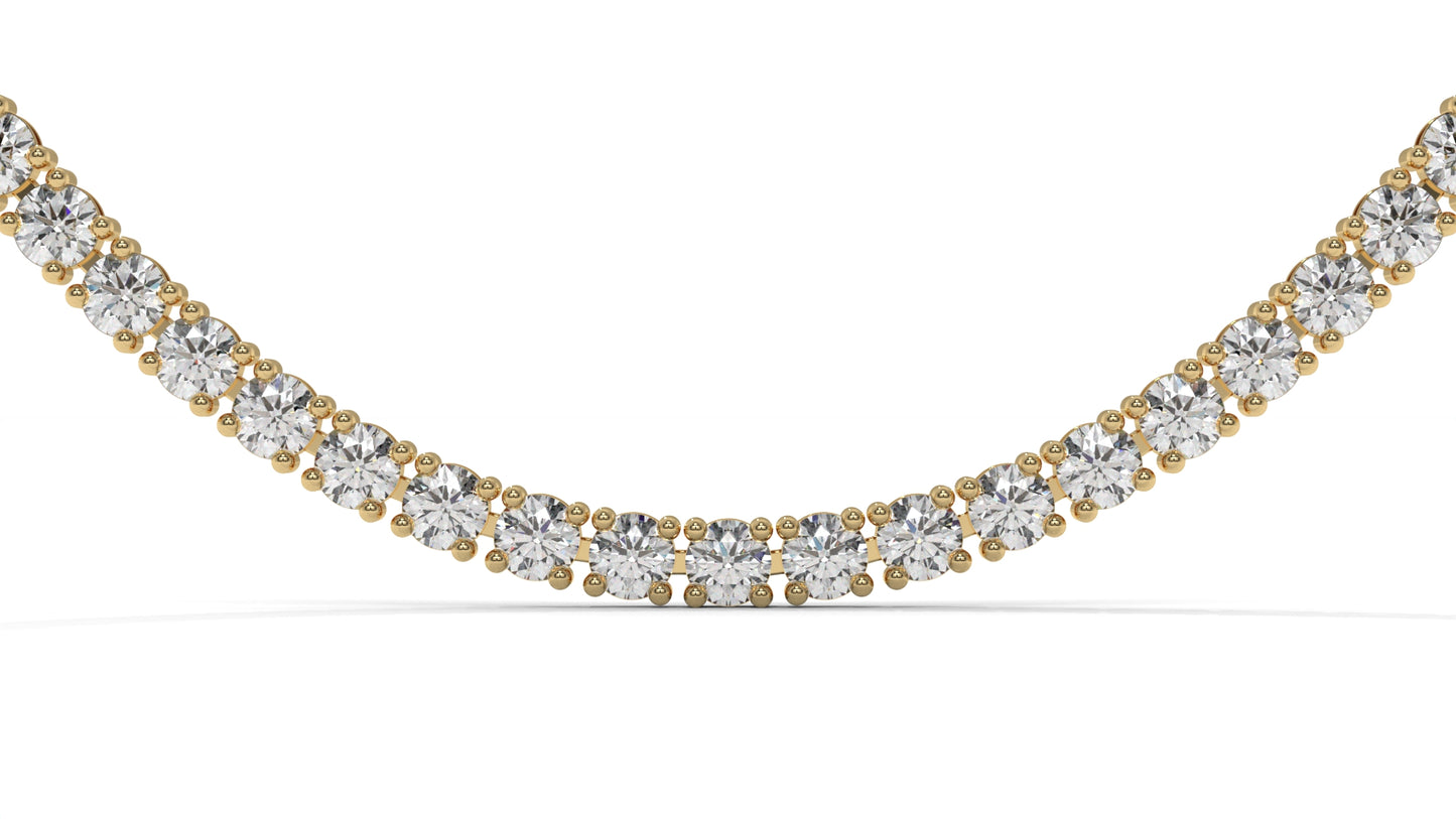 12.50 CTW Diamond Tennis Necklace in 14K Yellow Gold – Classic Round Cut Single Row In 17 Inch