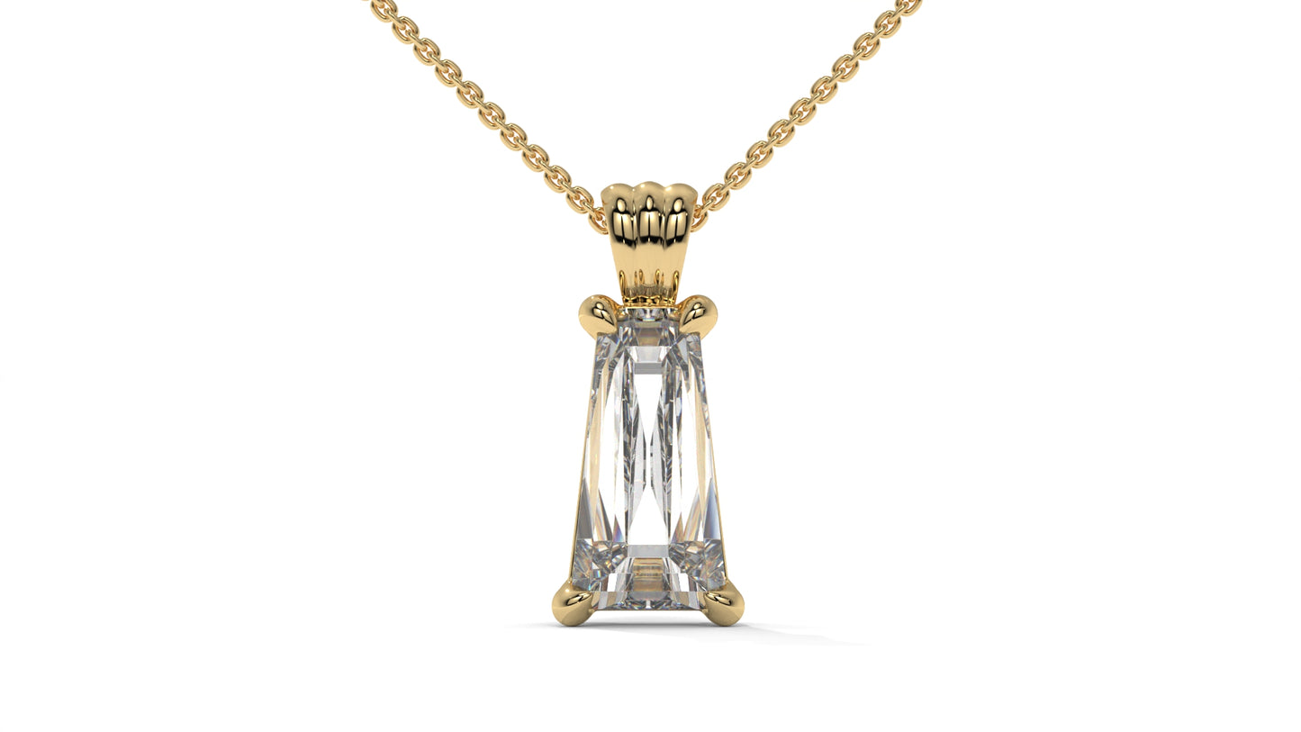 4.00 CTW Tapered Baguette Diamond Solitaire Pendant in 14K Yellow Gold – Secure Claw-Prong Setting