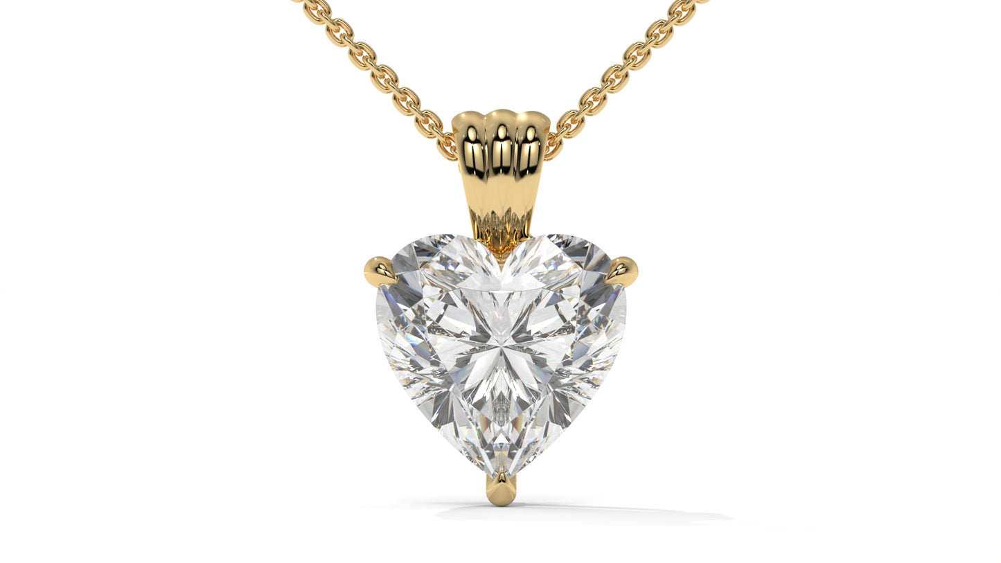 3.00 CTW Heart-Shaped Diamond Solitaire Pendant in 14K Yellow Gold – Secure Claw-Prong Setting