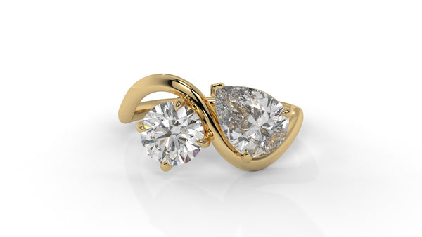 2.50 CTW Toi et Moi Diamond Ring in 14K Yellow Gold with Round and Pear Cut Diamonds