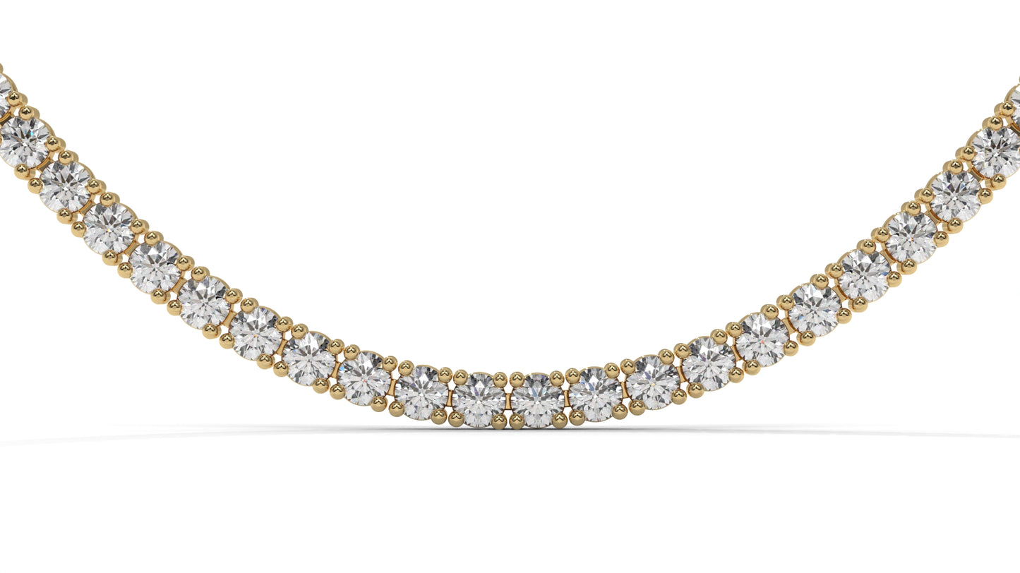 10 CTW Diamond Tennis Necklace in 14K Yellow Gold – Classic Round Cut Single Row In 17 Inch