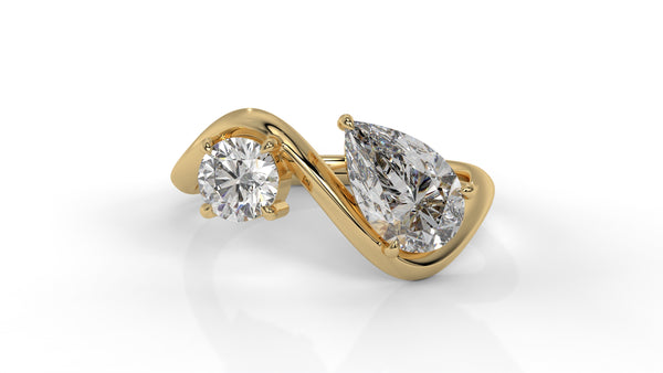 2.21 CTW Toi et Moi Diamond Ring in 14K Yellow Gold with Round and Pear Cut Diamonds