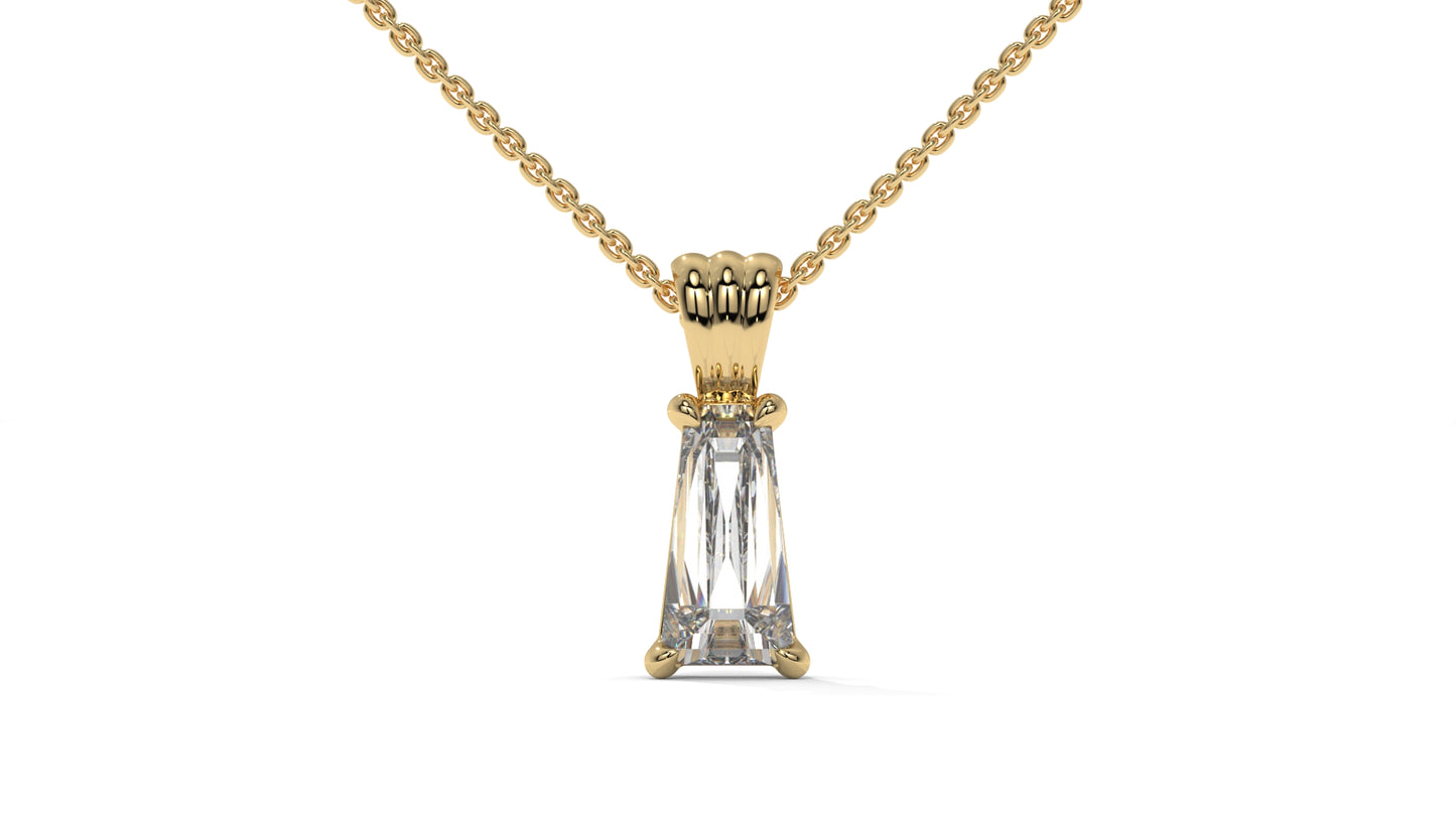1.50 CTW Tapered Baguette Diamond Solitaire Pendant in 14K Yellow Gold – Secure Claw-Prong Setting