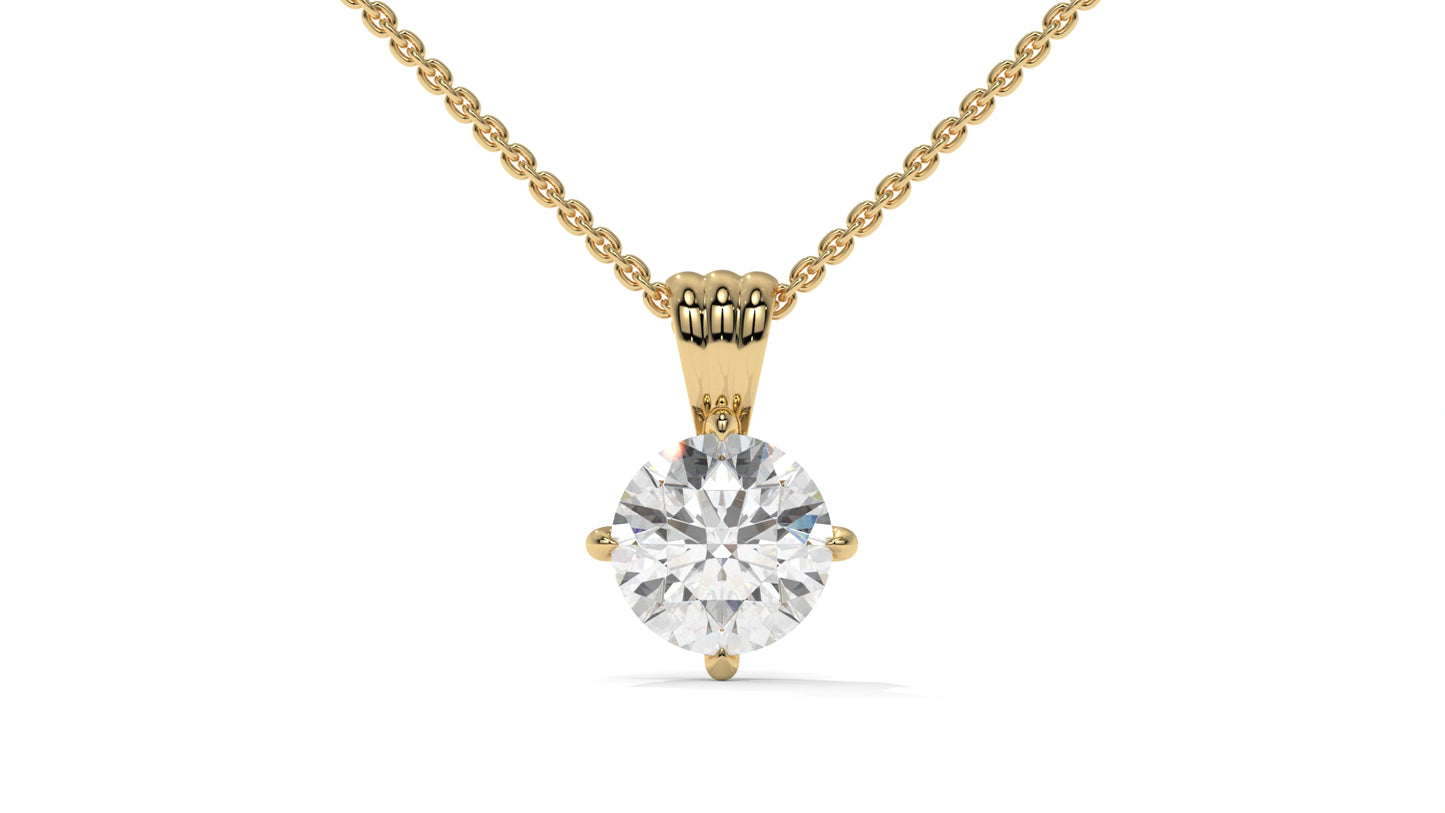 1.50 CTW Round Diamond Four-Prong Solitaire Pendant in 14K Yellow Gold – Secure Claw-Prong Setting