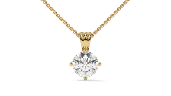1.50 CTW Round Diamond Four-Prong Solitaire Pendant in 14K Yellow Gold – Secure Claw-Prong Setting