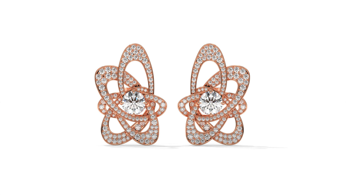 4.31 CTW Round Diamond Designer Stud Earrings in 14K Rose Gold In Pavé Setting