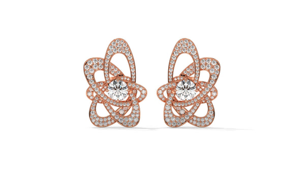4.31 CTW Round Diamond Designer Stud Earrings in 14K Rose Gold In Pavé Setting