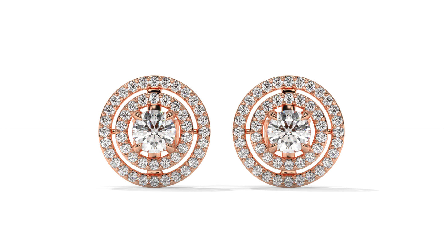 1.92 CTW Round Diamond Double-Halo Stud Earrings in 14K Rose Gold