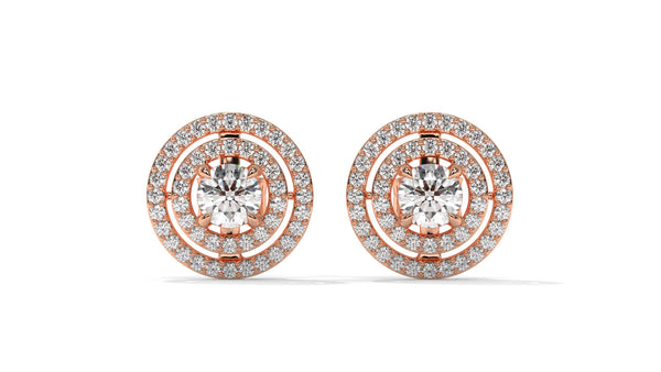 1.92 CTW Round Diamond Double-Halo Stud Earrings in 14K Rose Gold