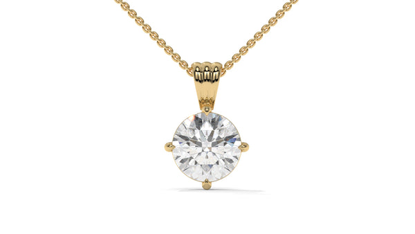 2.00 CTW Round Diamond Four-Prong Solitaire Pendant in 14K Yellow Gold – Secure Claw-Prong Setting
