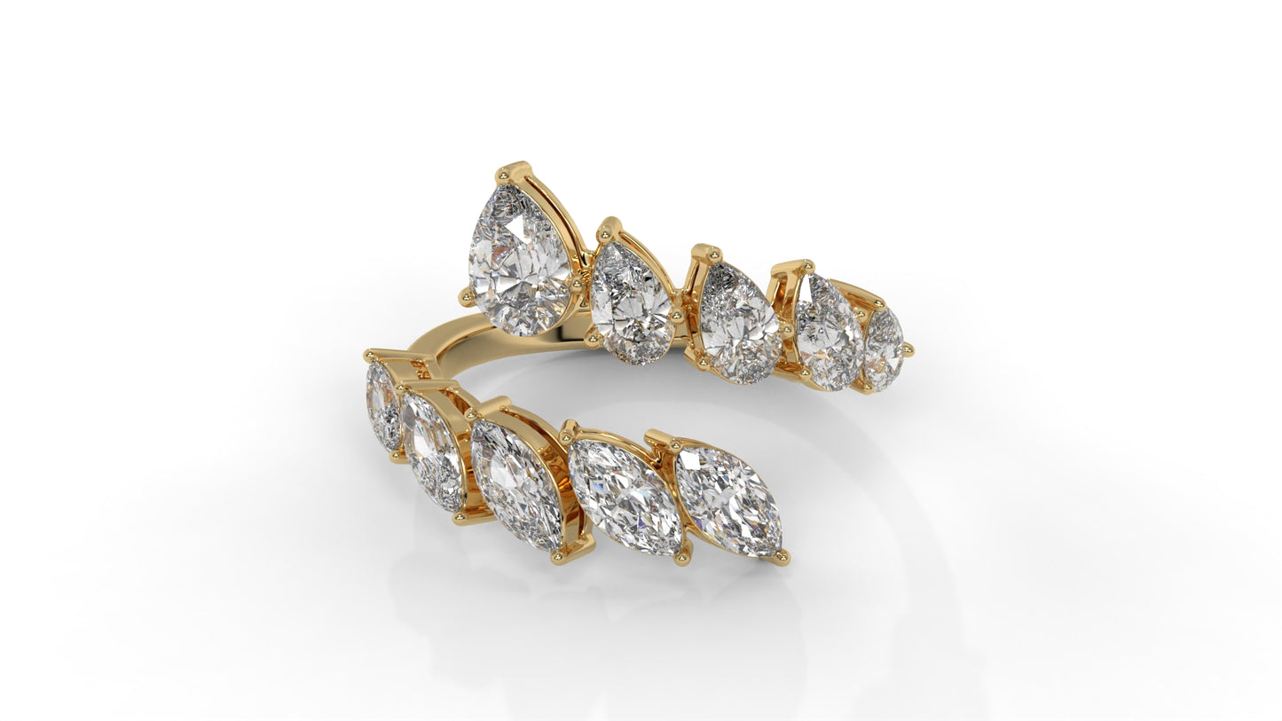 2.46 CTW Pear and Marquise Diamond Ring in 14K Yellow Gold