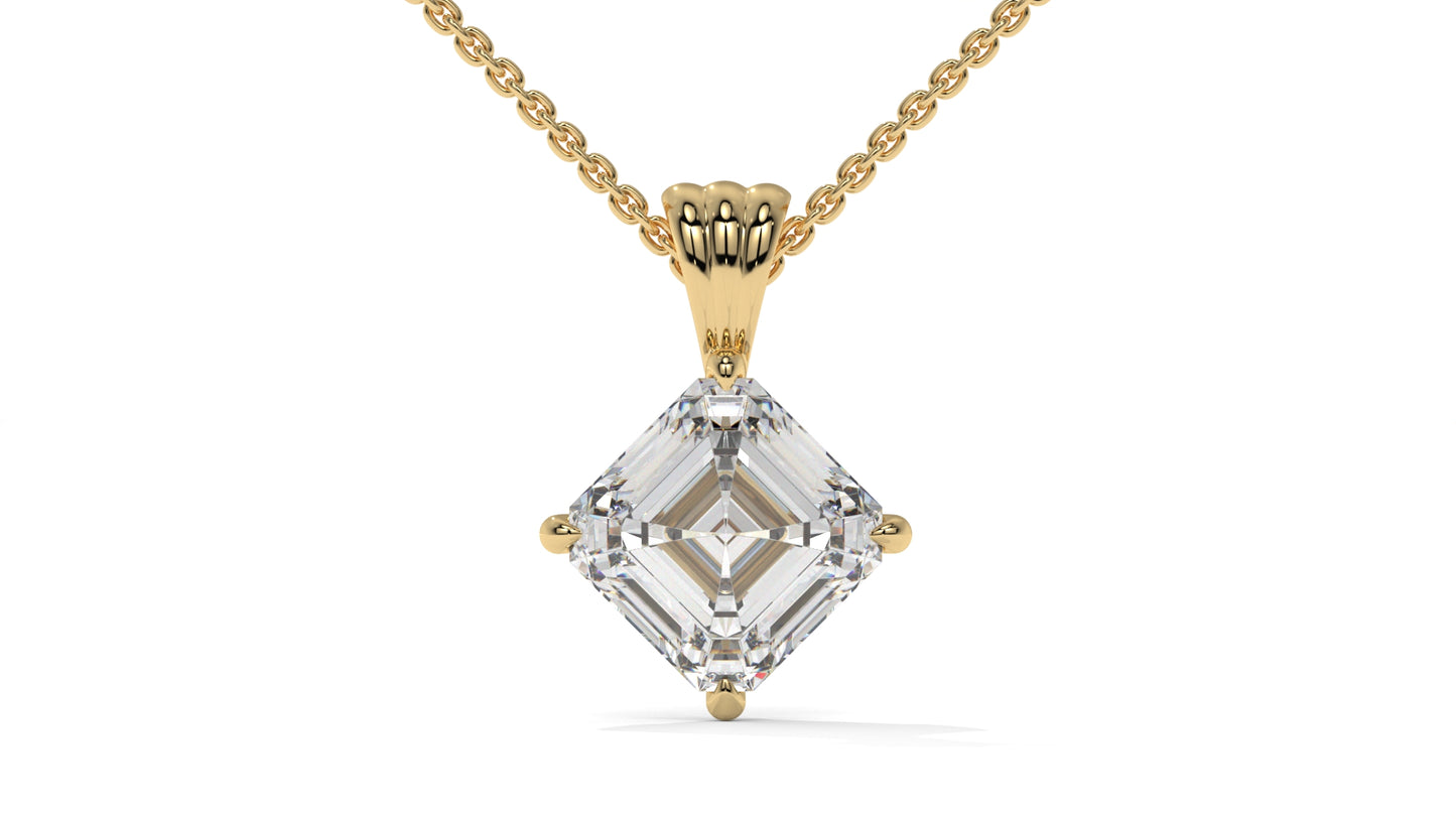 2.00 CTW Asscher-Cut Diamond Solitaire Pendant in 14K Yellow Gold – Secure Claw-Prong Setting
