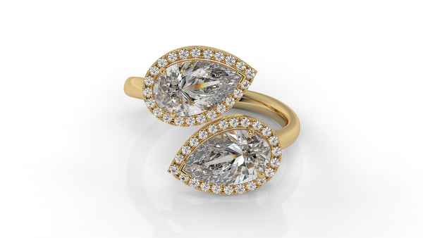 1.95 CTW Toi et Moi Diamond Ring in 14K Yellow Gold with Pear and Round Cut Diamonds