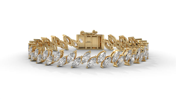12.50 CTW Marquise Diamond Bracelet in 14K Yellow Gold – Double Row Design