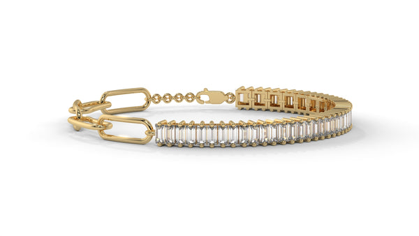 6.44 CTW Straight Baguette Diamond Bracelet in 14K Yellow Gold – Modern Link Design