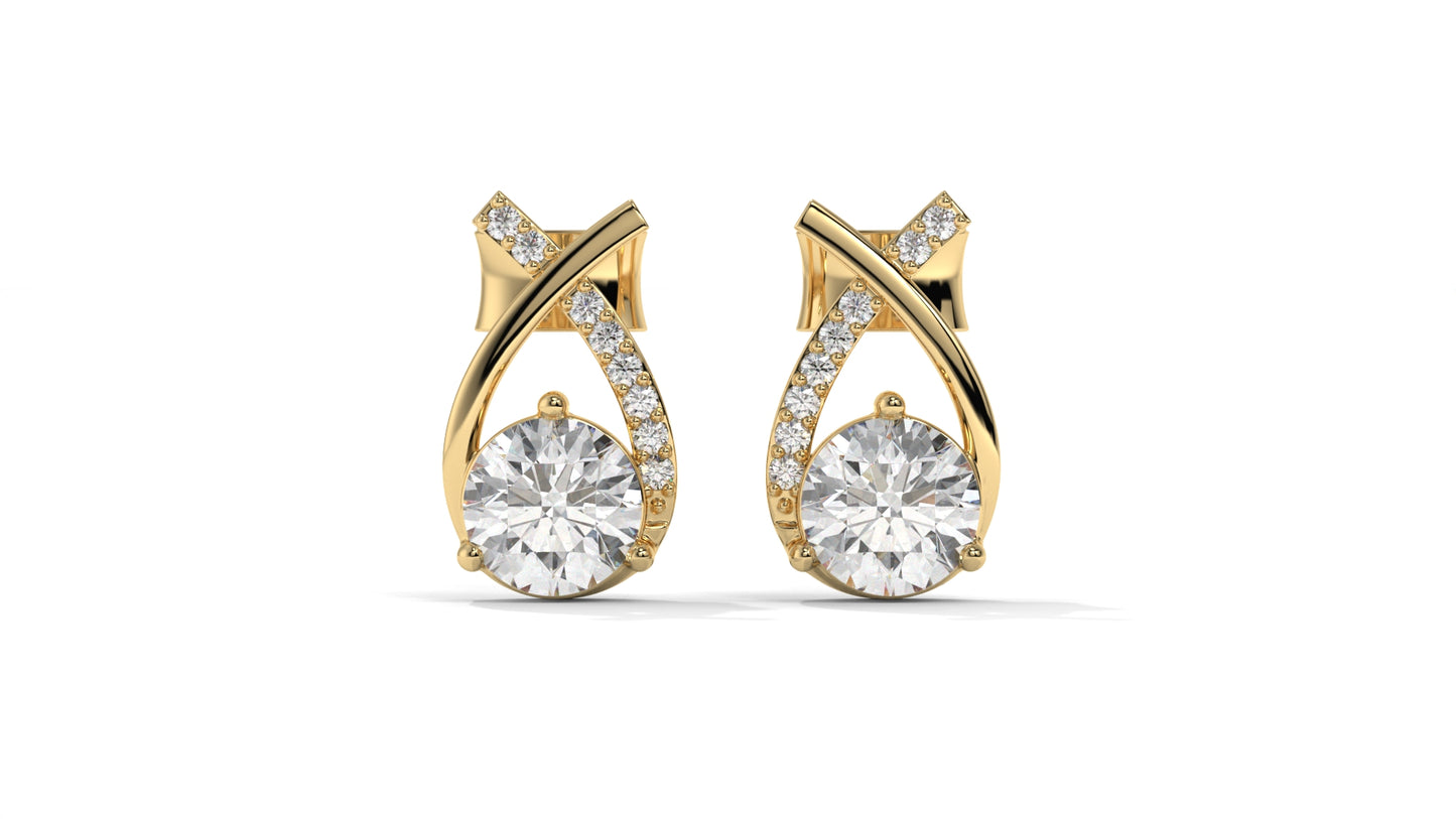 1.08 CTW Round Diamond Modern Drop Earrings in 14K Yellow Gold