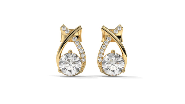 1.08 CTW Round Diamond Modern Drop Earrings in 14K Yellow Gold