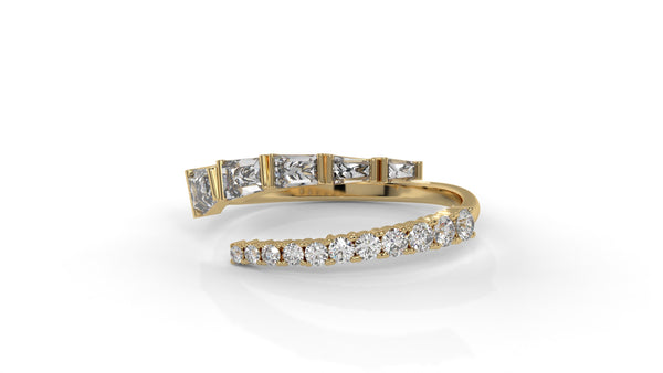 1.50 CTW Round and Tapered Baguette Diamond Ring in 14K Yellow Gold